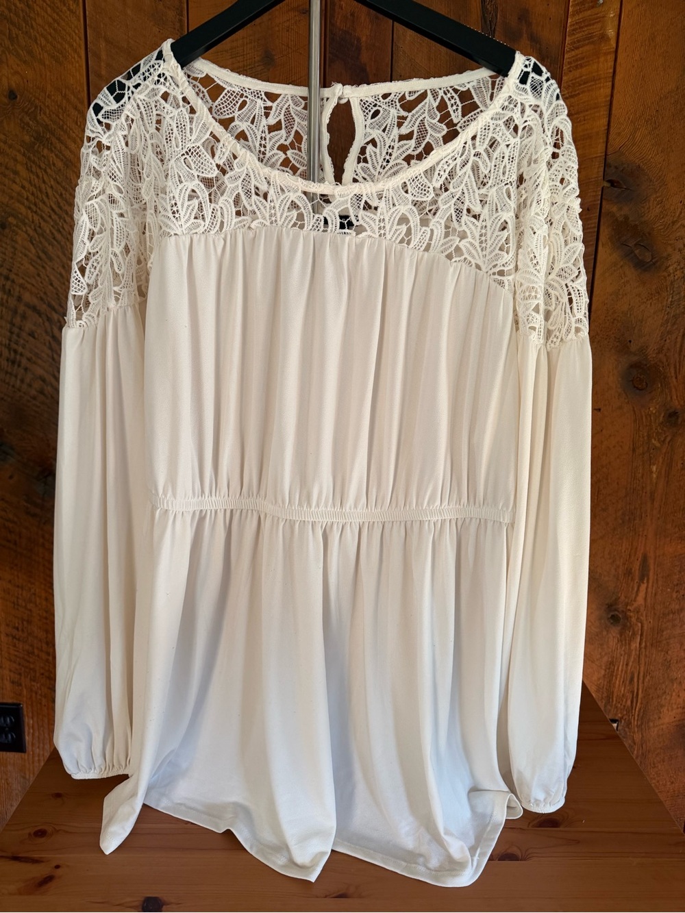 Torrid Cream Boho Lace Yoke Blouse Bishop Sleeve Peplum Top Romantic 3X